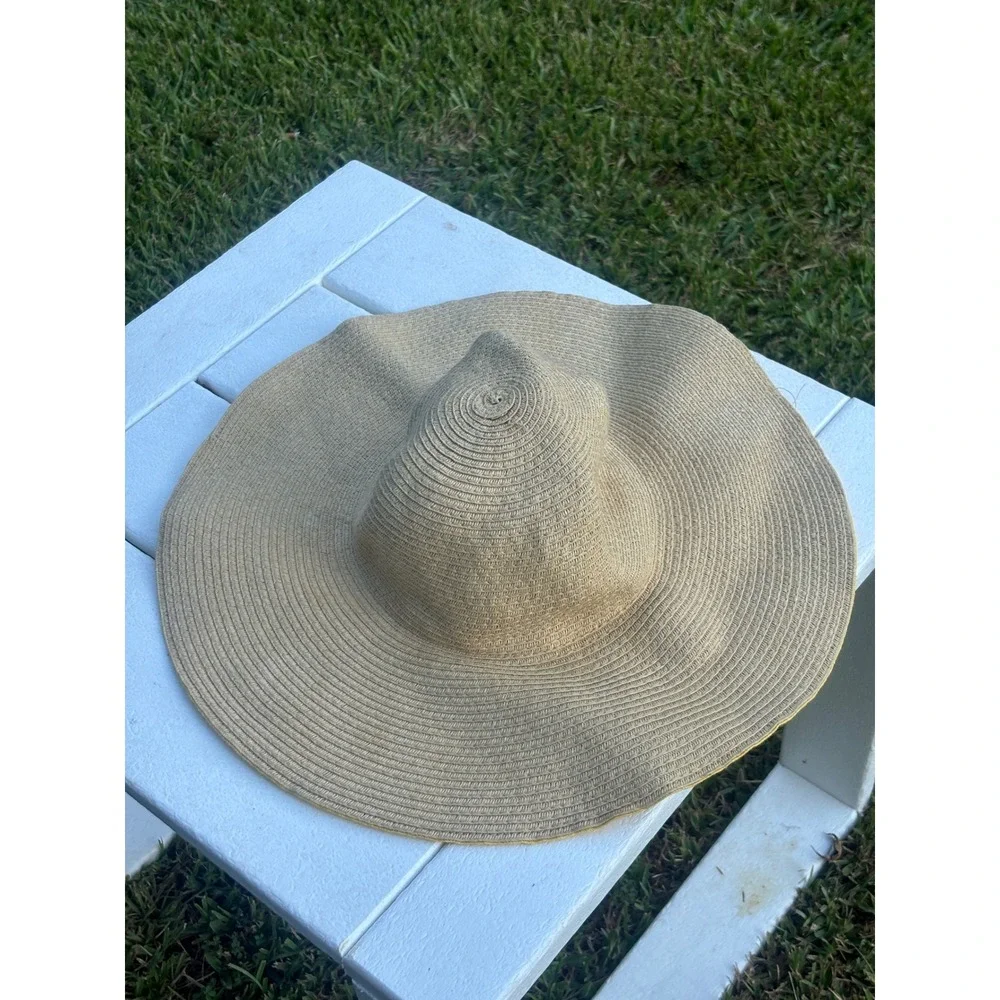 Tan and Yellow Reversible Wide Brim Paper Straw Sun Hat Floppy Beach Hat WFP6393